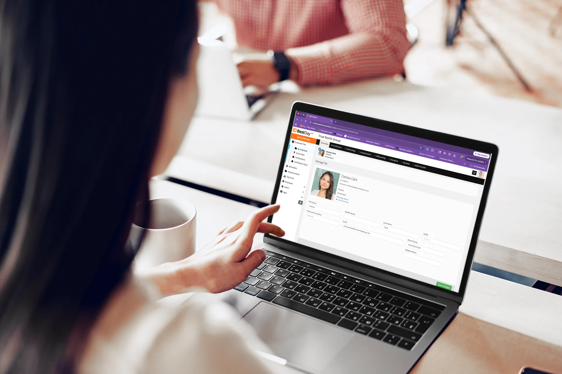 BestDayHR employee profile screen on a laptop